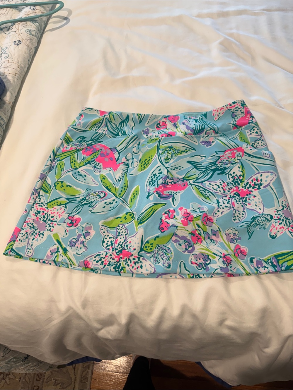 Lilly Pulitzer Aqua Floral Mini Skirt with Pink & Green Accents